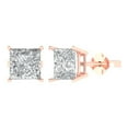 thumbnail image 1 of 4 ct Push-Back Stud Earrings for Women | 7.0mm Princess Cut Moissanite | 14K Rose Gold, 1 of 5