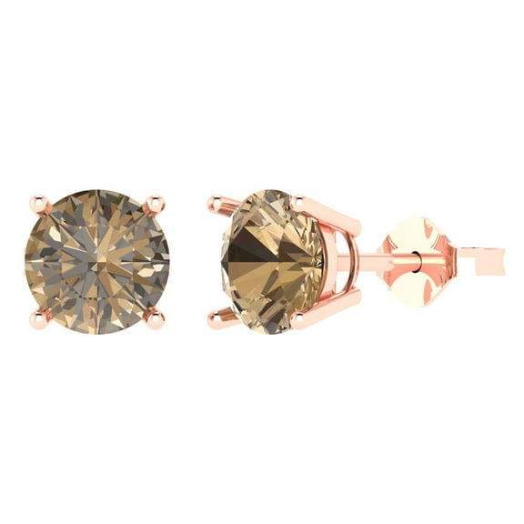 4 ct Push-Back Stud Earrings for Women | 8.0mm Round Cut Simulated Champagne Diamond | 14K Rose Gold