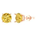 thumbnail image 1 of 4 ct Push-Back Stud Earrings for Women | 8.0mm Round Cut Simulated Yellow Diamond | 18K Rose Gold, 1 of 5