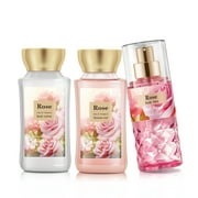 Rose Spa Gift Set, Bath and Body Care Collection,3-Piece Travel Set