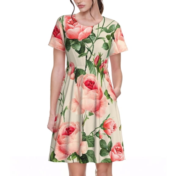 Rose Spring Summer Floral Women's Dresses Short Sleeve Nightdresses for Summer