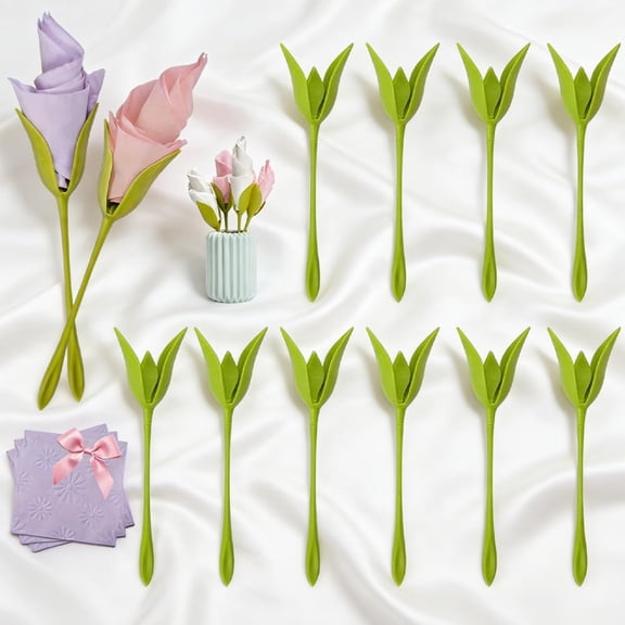 Rose Stem Napkin Holders - 10/20/40Pcs Flower Stem Napkin Holder Twist with Colored Paper Napkins, Elegant Floral Napkin Rings for Wedding & Banquet