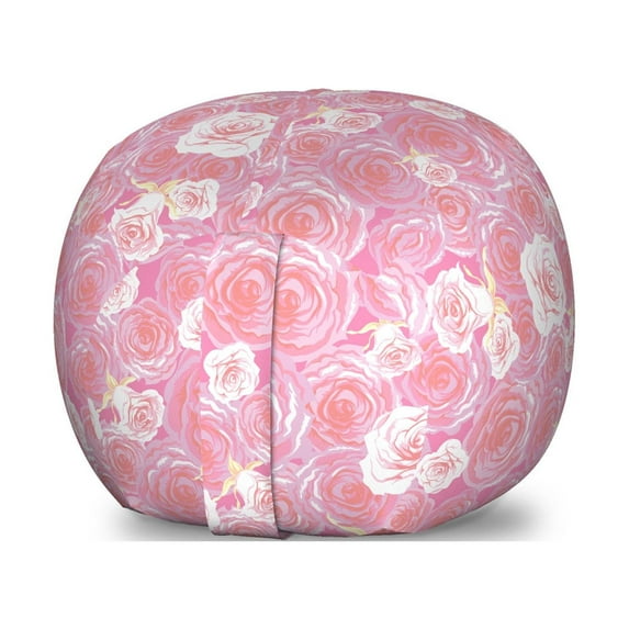 Rose Storage Toy Bag Chair, Abstract Romantic Pattern with Flowers Bloom, Stuffed Animal Organizer Washable Bag, Large Size, Pink Purple, by Ambesonne