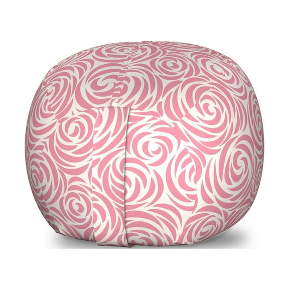 Rose Storage Toy Bag Chair, Abstract Swirl Line Bloom Tile Pattern Floral Romantic Garden Art Design, Stuffed Animal Organizer Washable Bag, Small Size, Pale Pink and Off White, by Ambesonne
