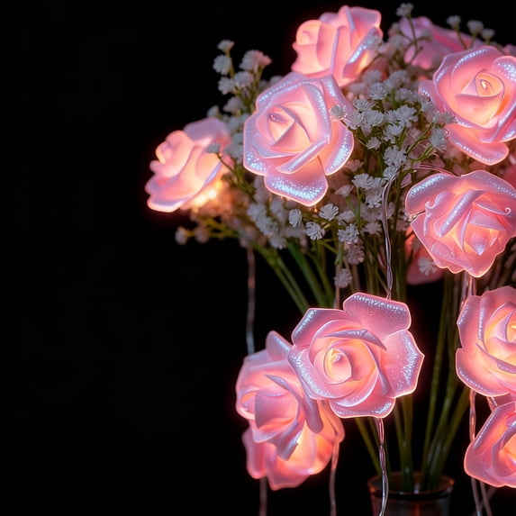 Rose String Lights, 9.84 Feet, 20 LeDs, Romantic String Lights, Battery And Usb Powered, Bright Warm-Toned Rose Lights, Suitable For Valentine'S Day, Weddings, Garden Parties, And Dream Parties.