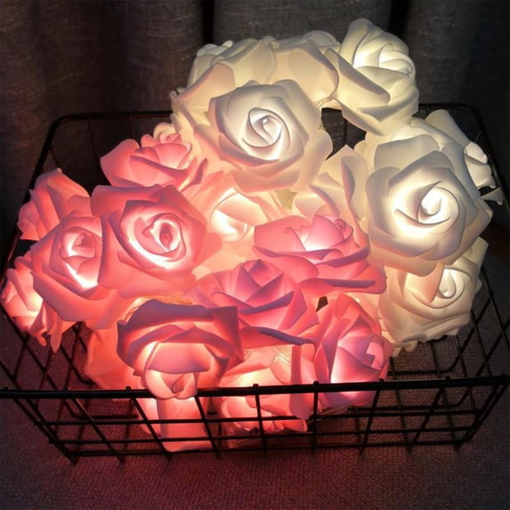 Rose String Lights Battery Operated 10ft, LED Rose Fairy Lights for Wedding Bedroom Party Indoor Decor, Warm White or Pink