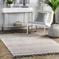 thumbnail image 1 of Rose Stripe Cotton Flatweave Tassel Area Rug in Light Grey Size (5' x 8'), 1 of 5