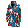 thumbnail image 1 of Rose Sugar Skull Pattern Women Bathrobe One Size Univeral Fits, Skull Lover Gifts Fashion Lightweight Plush Fleece Long Robe For Women, 1 of 3