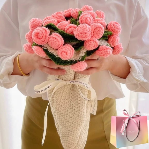 Rose/Sunflower Bouquet Blanket,Crochet Sunflower Bouquet Blanket,Handmade Crochet Round Flower Blanket Bouquet,Round Floral Knitted Throw Home Decor Birthday Valentines Gift (Pink,80cm/32in)