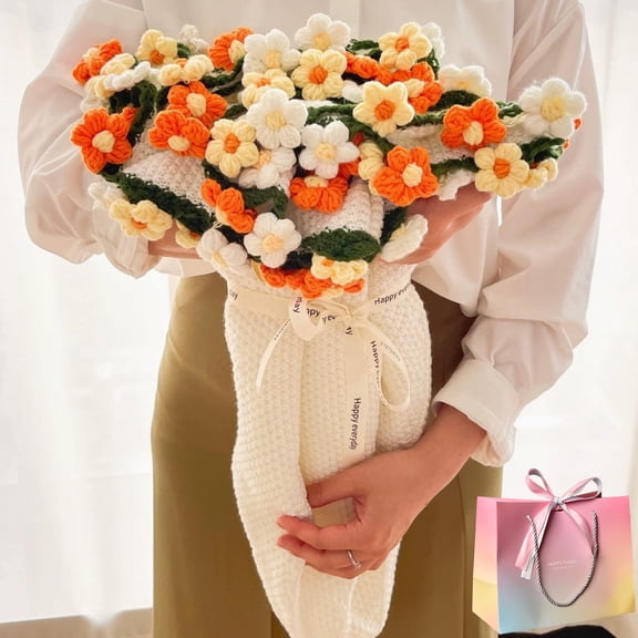 Rose/Sunflower Bouquet Blanket,Handmade Crochet Flower Blanket,Finished Round Crochet Flower Bouquet Blanket for Bed Couch Table Valentines Day Gift for Women (Yellow,80cm/32in)