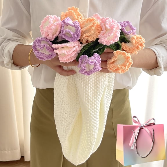 Rose/Sunflower Bouquet Blanket, Handmade Crochet Flower Blanket,Round Knitted Floral Throw for Bed Couch Home Decor,Birthday Valentine's Day Gift for Women Mom Friend (A, 80cm/32in)