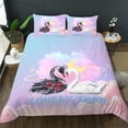 thumbnail image 1 of Rose Swan Duvet Cover, Valentine Black and White Swan Couple Heart Bedding Set Decor for Girls Women Lady,Pink Clouds Breathable Quilt Cover and 2 Pillowcases,3PCS, 1 of 4