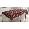 thumbnail image 1 of Rose Tablecloth, Graphic Skulls and Red Rose Blossoms Halloween Inspired Retro Gothic Pattern, Rectangle Satin Table Cover for Dining Room and Kitchen, 60" X 84", Vermilion Tan Green, by Ambesonne, 1 of 2