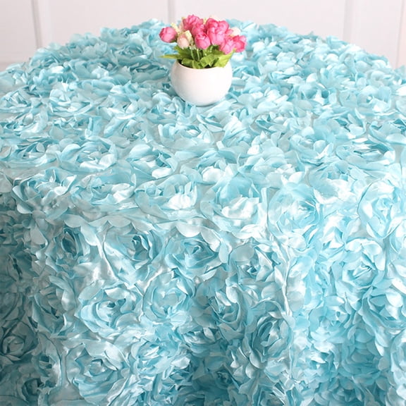 Rose Tablecloth,Valentines Tablecloth,4FT Rosette Tablecloth Satin Raised Rosettes,3D Rose Floral Satin Rectangle Tablecloths for Wedding Banquet Party Baby Shower Sweet Cake(Blue)