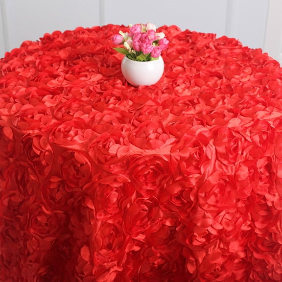 Rose Tablecloth,Valentines Tablecloth,4FT Rosette Tablecloth Satin Raised Rosettes,3D Rose Floral Satin Rectangle Tablecloths for Wedding Banquet Party Baby Shower Sweet Cake(Red)