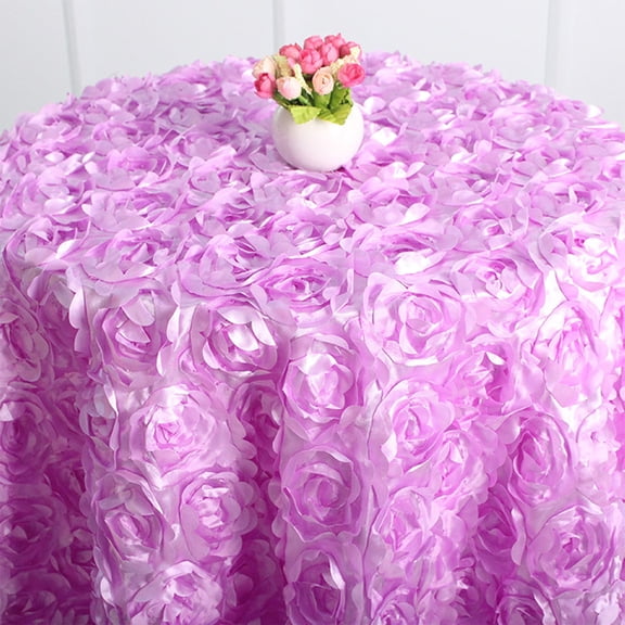 Rose Tablecloth,Valentines Tablecloth,4FT Rosette Tablecloth Satin Raised Rosettes,3D Rose Floral Satin Rectangle Tablecloths for Wedding Banquet Party Baby Shower Sweet Cake(Purple)