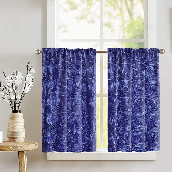 Rose Texture Satin Rosette Café Tier Curtains Window Treatment Kitchen Home Décor