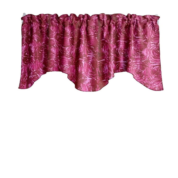 Rose Texture Satin Rosette Scalloped Window Valance 58" Wide / 20" Tall