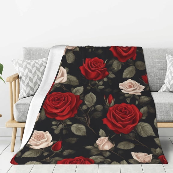Rose Throw Blanket for Stylish Warm Winter Cabin Ultra-Soft Micro Fleece Blanket, Premium Microfiber, Silky Soft, Plush, Warm and Lightweight for Couch, Sofa, Bed - 50"X40"