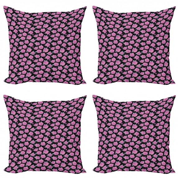 Rose Throw Pillow Cushion Case Pack of 4, Blooming Flowers Pattern with Colorful Stars Romantic Feminine Retro Style Arrangement, Modern Accent Double-Sided Print, 4 Sizes, Multicolor, by Ambesonne