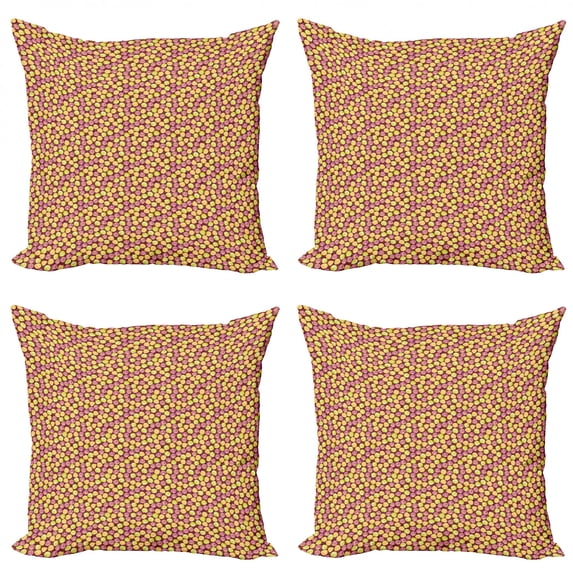 Rose Throw Pillow Cushion Case Pack of 4, Repeating Abstract Modern Art Blooming Roses and Dots Floral Fantasy Valentine Image, Modern Accent Double-Sided Print, 4 Sizes, Multicolor, by Ambesonne