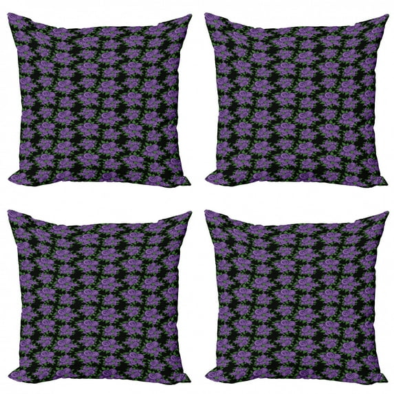 Rose Throw Pillow Cushion Case Pack of 4, Romantic Garden Art Theme Abstract Rose Bouquets Repeating Pattern on Plain Background, Modern Accent Double-Sided Print, 4 Sizes, Multicolor, by Ambesonne