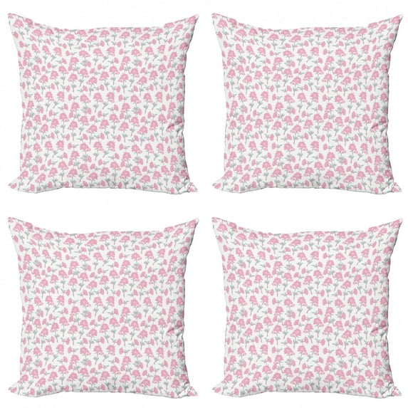 Ambesonne Rose Throw Pillow Cover 4 Pack, Tender Spring Flourish, 18", Dried Rose Seafoam
