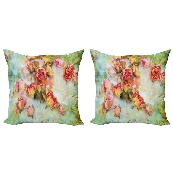 Ambesonne Rose Throw Pillow Cover 2 Pack, Dried Petals Nostalgia, 18", Multicolor