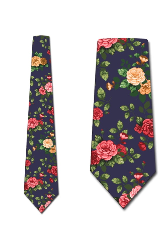 Rose Ties Mens Flower Necktie Navy Floral Wedding Tie by Three Rooker