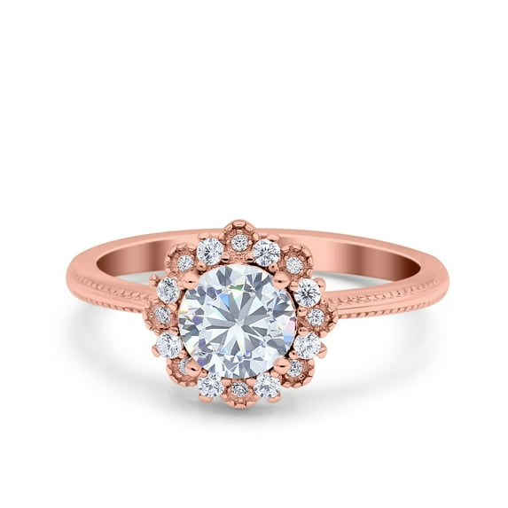 Rose Tone, Cubic Zirconia Size-5 Halo Art Deco Wedding Ring 925 Sterling Silver