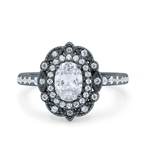 Rose Tone, Cubic Zirconia Size-8 Art Deco Accent Oval Wedding Ring 925 Silver