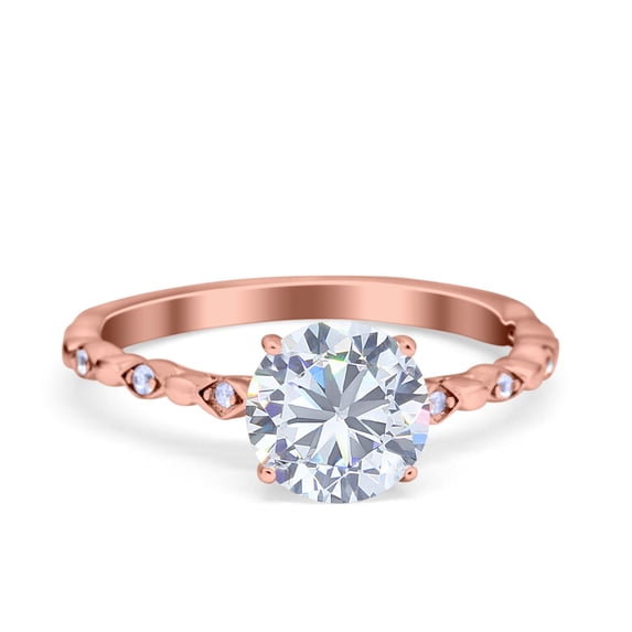 Rose Tone, Simulated Cubic Zirconia Size-10 Art Deco Solitaire Accent Wedding Engagement Ring 925 Sterling Silver
