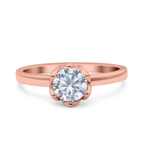 Rose Tone, Simulated Cubic Zirconia Size-10 Art Deco Wedding Bridal Ring 925 Sterling Silver