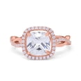 thumbnail image 1 of Rose Tone, Simulated Cubic Zirconia Size-10 Infinity Shank Cushion Cut Art Deco Halo Engagement Ring 925 Sterling Silver, 1 of 7