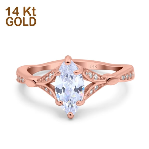 Rose Tone, Simulated Cubic Zirconia Size-10 Marquise Art Deco Engagement Wedding Bridal Ring 925 Sterling Silver