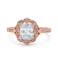 thumbnail image 1 of Rose Tone, Simulated Cubic Zirconia Size-10 Oval Art Deco Wedding Engagement Bridal Ring Accent Vintage Round 925 Sterling Silver, 1 of 7