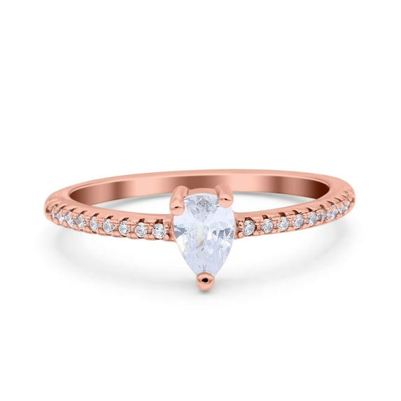 Rose Tone, Simulated Cubic Zirconia Size-10 Teardrop Pear Art Deco Engagement Wedding Bridal Ring 925 Sterling Silver