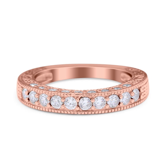 Rose Tone, Simulated Cubic Zirconia Size-5 Art Deco Full Eternity Stackable Band Wedding Ring 925 Sterling Silver