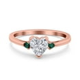 thumbnail image 1 of Rose Tone, Simulated Cubic Zirconia Size-5 Art Deco Heart Three Stone Wedding Bridal Ring Round Green Emerald CZ 925 Sterling Silver, 1 of 7