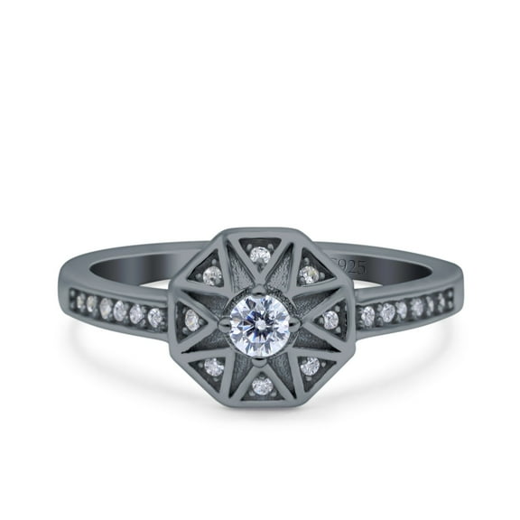 Rose Tone, Simulated Cubic Zirconia Size-5 Art Deco Wedding Ring Band 925 Sterling Silver