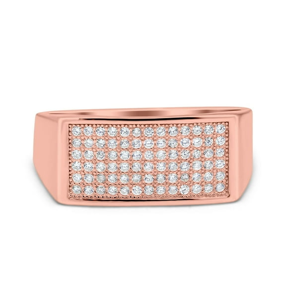 Rose Tone, Simulated Cubic Zirconia Size-5 Micro Pave Hip Hop Ice Out Ring 925 Sterling Silver