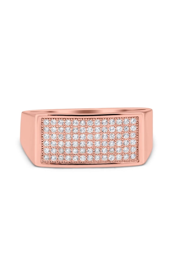 Rose Tone, Simulated Cubic Zirconia Size-5 Micro Pave Hip Hop Ice Out Ring 925 Sterling Silver