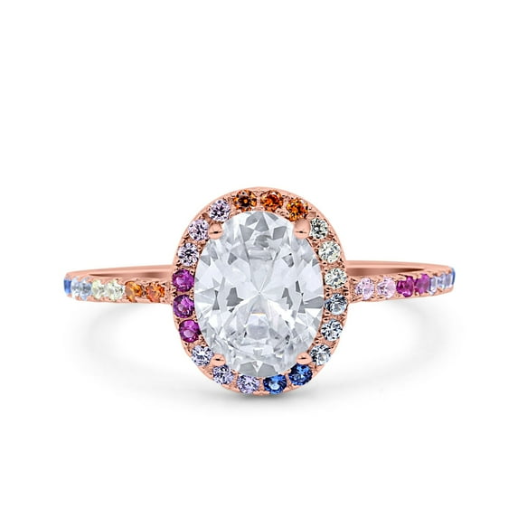 Rose Tone, Simulated Cubic Zirconia Size-5 New Design Milticolor Oval Art Deco Wedding Bridal Ring 925 Sterling Silver