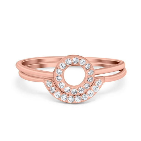 Rose Tone, Simulated Cubic Zirconia Size-5 O Ring Band Set Open Circle 925 Sterling Silver