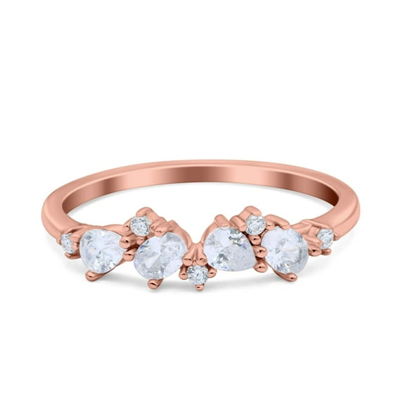 Rose Tone, Simulated Cubic Zirconia Size-5 Pear Oval Art Deco Eternity Stackable Wedding Band Engagement Bridal Ring 925 Sterling Silver