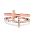 thumbnail image 1 of Rose Tone, Simulated Cubic Zirconia Size-5 Sideways Cross Ring Round 925 Sterling Silver, 1 of 7