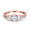 thumbnail image 1 of Rose Tone, Simulated Cubic Zirconia Size-5 Three Stone Art Deco Oval Cut Engagement Ring 925 Sterling Silver, 1 of 7
