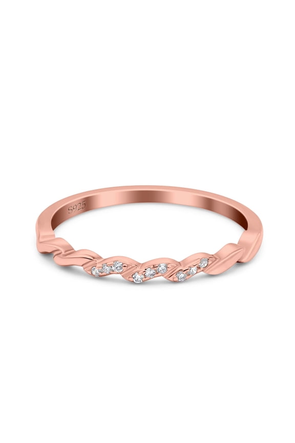 Rose Tone, Simulated Cubic Zirconia Size-5 Twist Infinity Band Ring Wedding Band 925 Sterling Silver