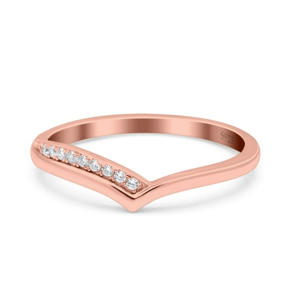 Rose Tone, Simulated Cubic Zirconia Size-5 V Shape Wedding Engagement Anniversary Ring Band 925 Sterling Silver