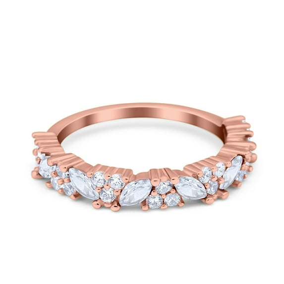 Rose Tone, Simulated Cubic Zirconia Size-6 Art Deco Eternity Band Marquise Wedding Band Engagement Ring 925 Sterling Silver